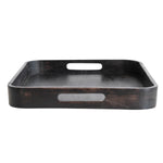 Mango Wood Square Decorative Tray w/ Handles, Black, 15