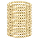 Stack of shiny gold stretch bead bracelets with 6mm beads, perfect as elegant jewelry gifts, featured by Knotty and Board, ideal for adding style to any outfit, priced individually. 1