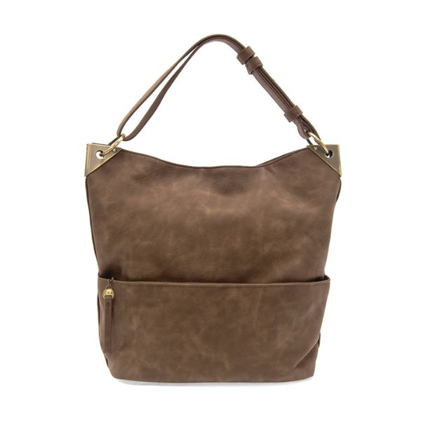 Darcy Zip Front Pocket Bucket Bag, Pecan