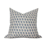 A decorative Aster Floral Throw Pillow, Indigo, 22 X 22 in. featuring a repeating indigo floral pattern on a light background, perfect for adding charm to any room. 1