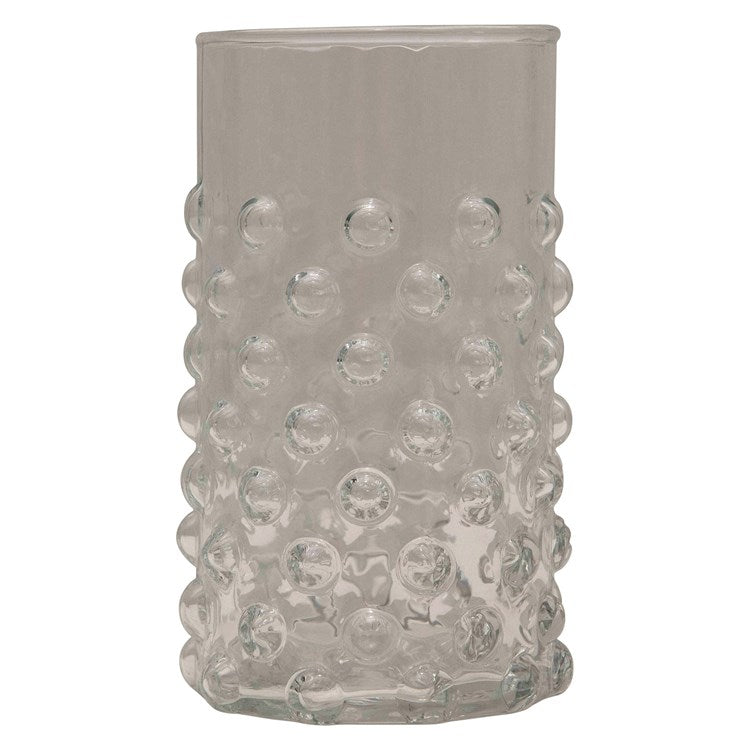 Clear textured glass with raised hobnail pattern, ideal for kitchen and dining use, Hobnail Drinking Glass, 12 oz. from Knotty and Board, perfect for gifts and decor.