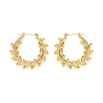 Olive Branch Hoops, 1.25 in. gold-tone hoop earrings designed with an intricate olive branch pattern, perfect as a stylish jewelry gift or decor accessory. 1