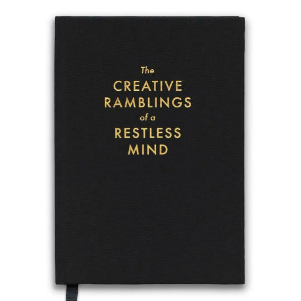 Black hardcover Creative Ramblings Luxe Journal, 17 X 13.5 in. with gold embossed quote 