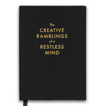 Black hardcover Creative Ramblings Luxe Journal, 17 X 13.5 in. with gold embossed quote 