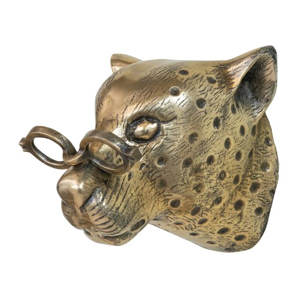Brass Wall Mount, Leopard Head with Eyeglasses, 10 X 10.5 X 10.5"