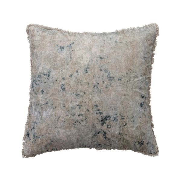 Printed Pillow with Design & Fringe, Velvet, Multicolor, 24 in. featuring a soft velvet texture with subtle multicolor patterns and fringed edges, perfect for stylish home decor.