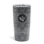 Mosaic Tumbler, Black, 20 oz with intricate geometric patterns and a central emblem featuring a horse, stylish drinkware perfect for kitchen decor or gifts from Knotty and Board. 1