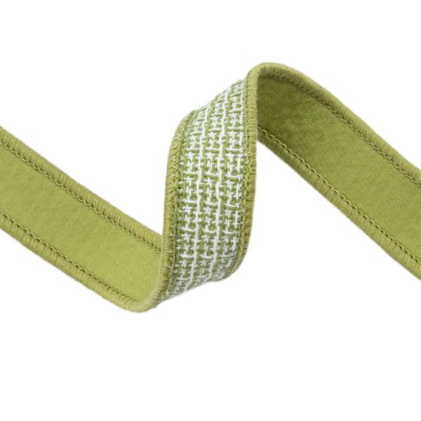 Wired 1 in. Jacquard Ribbon, Green and White, 10 yd.