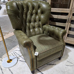 Sherrill Recliner L1662, Odelm Recliner, Green Leather w/Cont Fabric 2