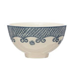 Hand-Stamped Stoneware Bowl w/ Pattern featuring a classic blue geometric and floral design, perfect for kitchen decor or thoughtful gifts, from Knotty and Board. 1