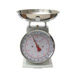 Metal & Stainless Steel Scale w/ Removable Tray with classic white dial and red needle, perfect for kitchen weighing, available at Knotty and Board for unique decor and gifts. 1