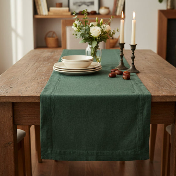 Slub Cotton Everyday Table Runner, 72 in., Dark Green