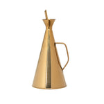 Modern gold-toned Stainless Steel Oil Cruet, 32 oz with a sleek conical shape and handle, perfect for kitchen decor and entertaining, available from Knotty and Board. 1