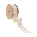 Wired 1.5 in. Double Sided Floral Embossed Velvet Ribbon Ivory and Gold, 10 yd. 1