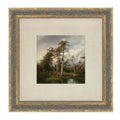 Live Oaks with Deer Framed Antique Art, 9 X 9 in. featuring a serene forest scene with deer by a pond, perfect decor from Knotty and Board for adding rustic charm.