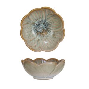 Stoneware Flower Shaped Bowl, 5"x 2" with a glazed finish resembling a delicate flower, perfect for kitchen or dining decor and unique gifts from Knotty and Board.