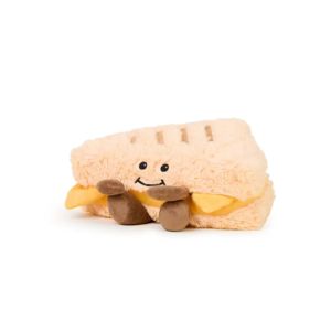Soft plush Warmie Grilled Cheese toy with a smiling face, designed as a cozy gift or kitchen decor from Knotty and Board, perfect for adding warmth and charm.