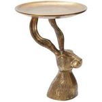 E&E Halcyon Hare Stand 8.5 x 10.75, gold-toned decorative accent table featuring a sculpted hare head and antlers, perfect for stylish decor and unique gifts. 1