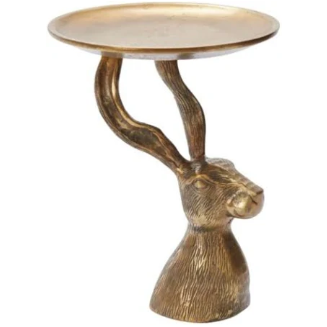 E&E Halcyon Hare Stand 8.5 x 10.75, gold-toned decorative accent table featuring a sculpted hare head and antlers, perfect for stylish decor and unique gifts.