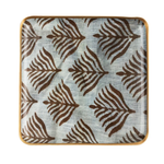 Pluma Enameled Tray Square with a stylish brown and beige leaf pattern, perfect for kitchen or dining decor, gifts, and entertaining, from Knotty and Board. Every Room Needs A Little Knotty and Board. 1