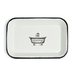 Enamel Bar Soap Caddy Tray, Ivory with a vintage clawfoot bathtub illustration in black, perfect for adding charming decor to your bathroom or kitchen by Knotty and Board. Every Room Needs A Little Knotty and Board. 1
