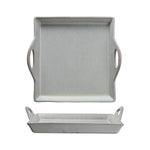 Stoneware Tray w/ Handles, Antique White shown from top and side views, designed for kitchen or dining decor, perfect as a gift from Knotty and Board. 1