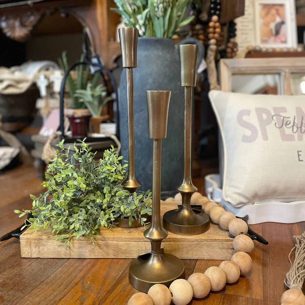 Gold Finish Candle Pillar, Medium