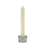 Prism Candle Holder, Small, Grey holding a tall white taper candle, perfect for adding elegant decor to dining or kitchen spaces from Knotty and Board. Every Room Needs A Little Knotty and Board. 1