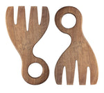 Acacia Wood Salad Servers made from warm-toned wood with ergonomic handles, perfect kitchen decor for dining and entertaining, offered by Knotty and Board with unique rustic charm. 1