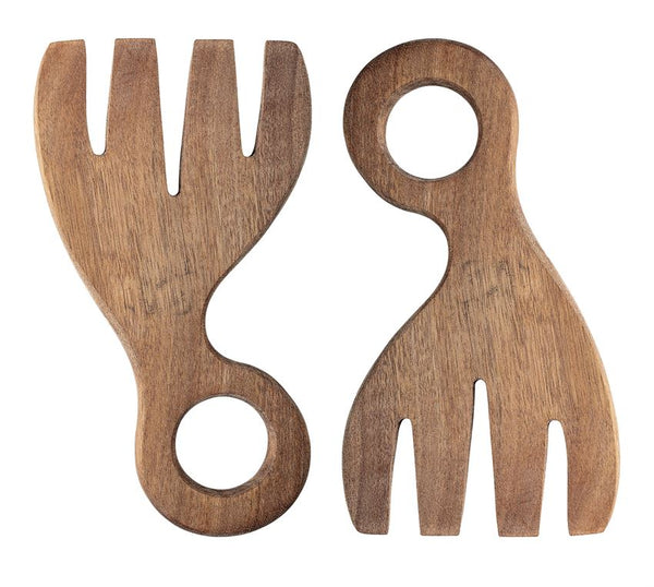 Acacia Wood Salad Servers made from warm-toned wood with ergonomic handles, perfect kitchen decor for dining and entertaining, offered by Knotty and Board with unique rustic charm.