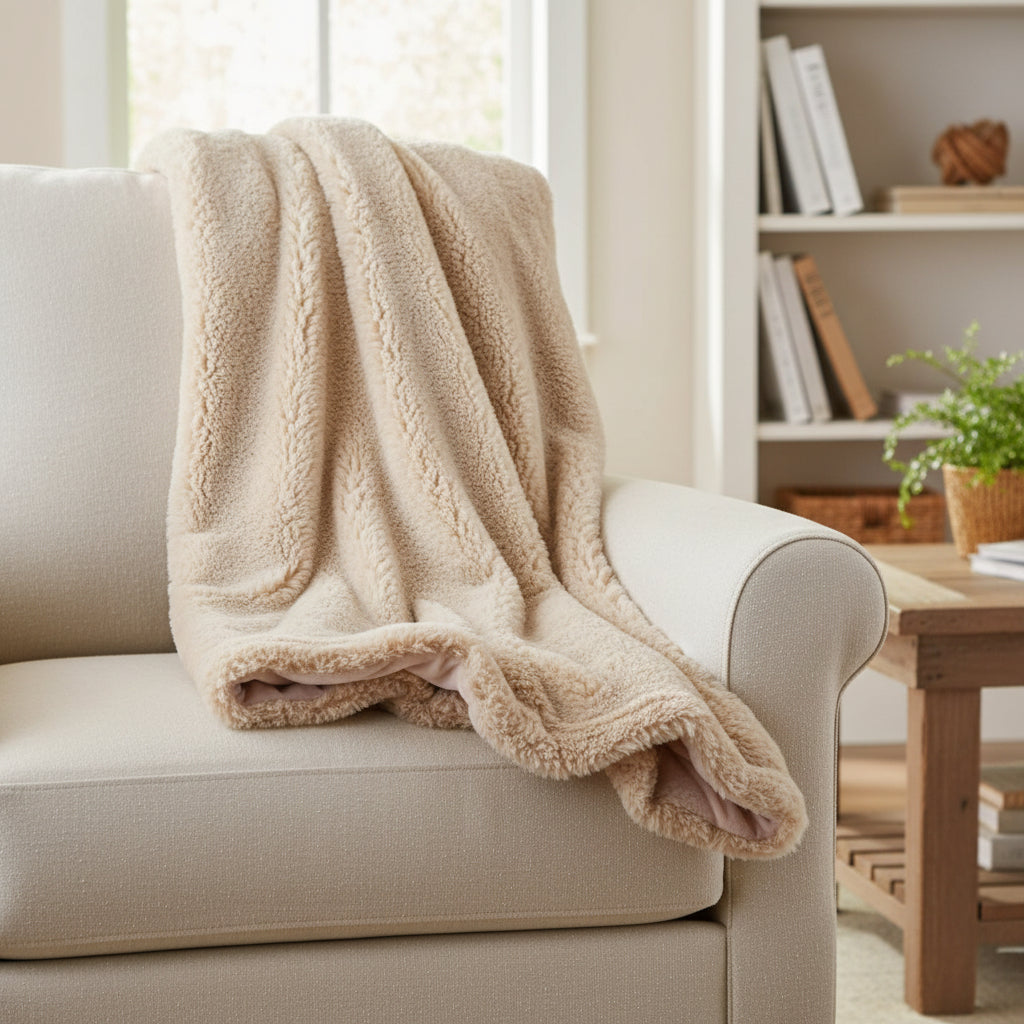 Fur Throw, Faux Rabbit, Natural, 50 X 60 in.