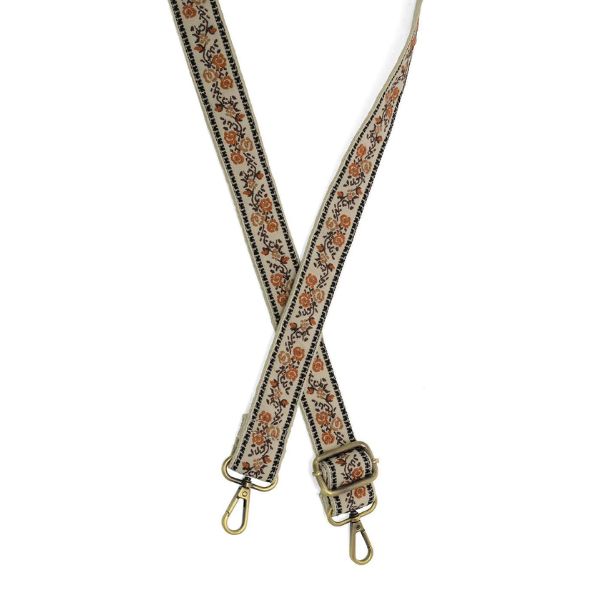 Sweeping Florals Embroidered Guitar Strap, Neutral