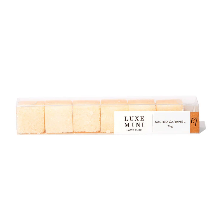 Teaspressa Luxe Mini Barista Cubes, Salted Caramel arranged in a clear package, perfect for kitchen gifts and entertaining with Knotty and Board’s curated decor and tagline Every Room Needs A Little Knotty and Board.