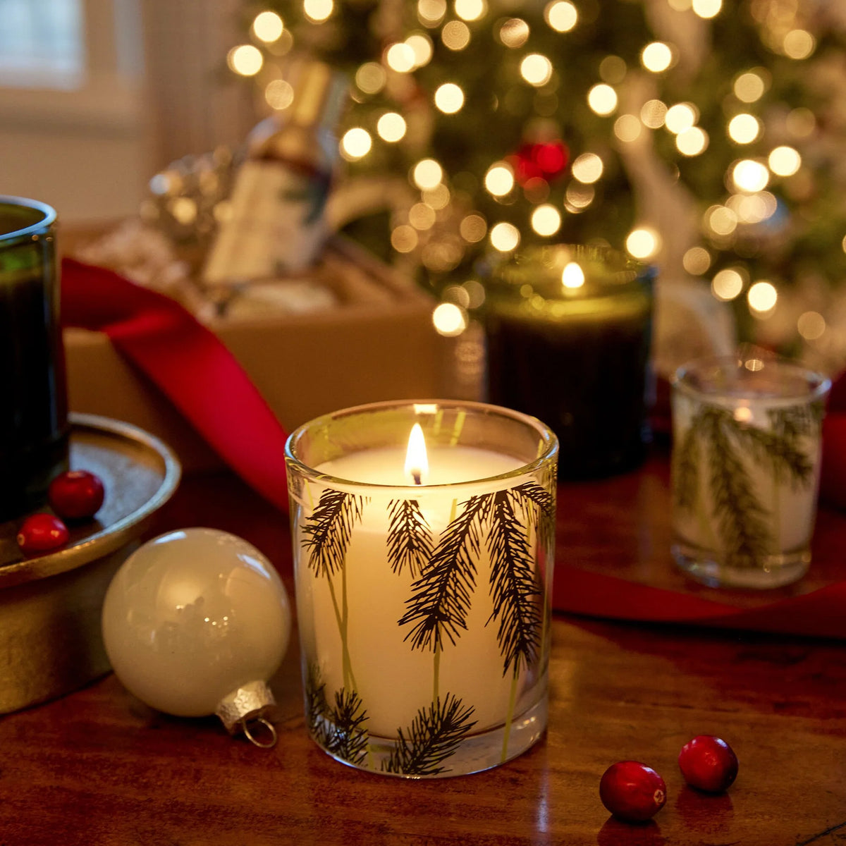 Thymes Pine Needle Design Glass  Poured Candle, 6.5 oz., Frasier Fir