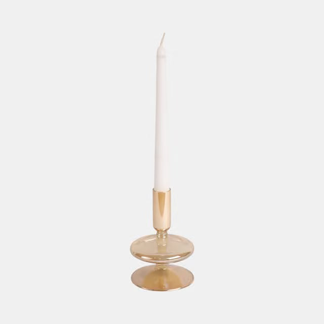 Vintage Luster Glass Taper Candle Holder, Gold, 5 in.