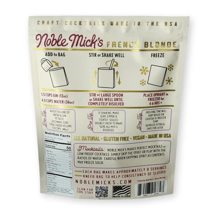 Noble Mick's Frozen Cocktails, French Blonde