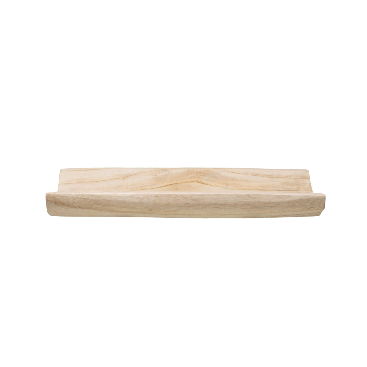 Paulownia Wood Curved Tray, Natural displayed on a white background, showcasing its smooth, light natural wood finish ideal for kitchen or dining decor.