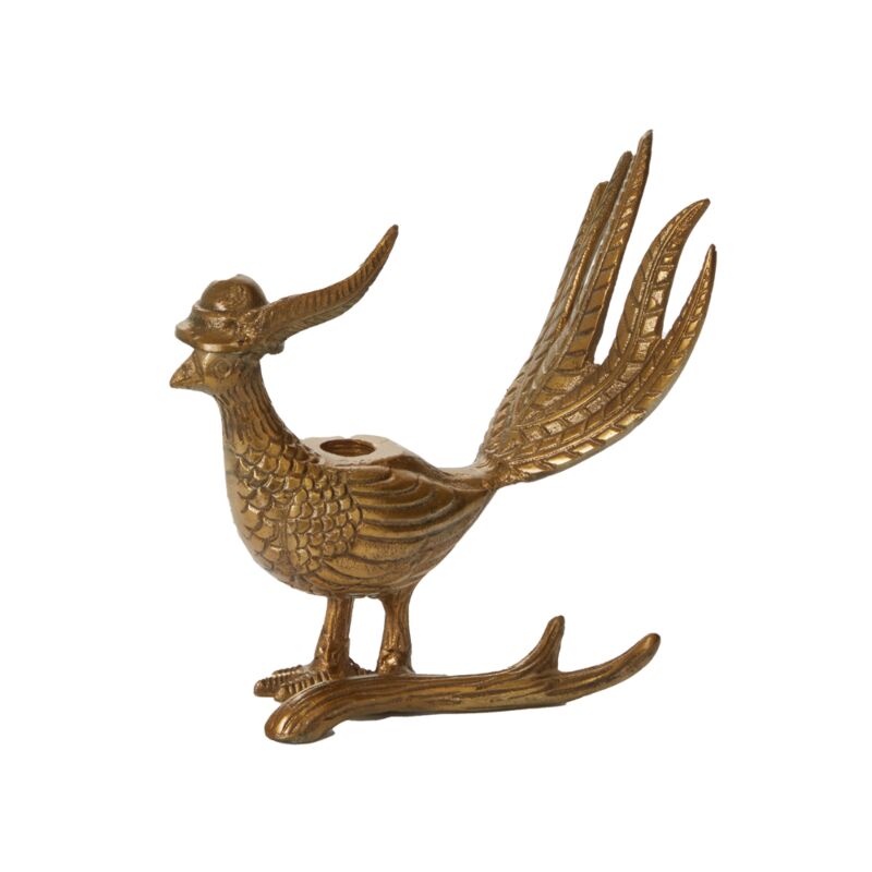 Decorative brass E&E Pheasant Candlestick Holder, Avery 8.25 X 4.25 in., perfect for kitchen or dining decor and gifts. Every Room Needs A Little Knotty and Board.