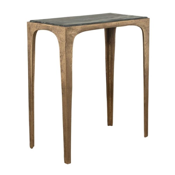 Black Marine Marble Accent Table, Antique Brass