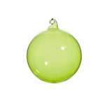 Apple Green Sheer Blown Glass Ball Ornament, 4 in. with a smooth translucent finish, perfect for adding a fresh, vibrant touch to holiday decor and gifts. 1