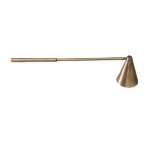 Curated Brass Candle Snuffer, 8.5 in. with a sleek conical design and polished brass finish, perfect for elegant candle care and adding a stylish touch to home decor.