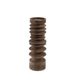 Sedona Pillar Candle Holder, Stained Wood, 12 in., featuring a unique carved design perfect for adding rustic decor charm to any room, ideal for candles and gift giving. 1