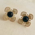 Vintage Floral Design Black Gold Earrings, 2 X 3 in. 2