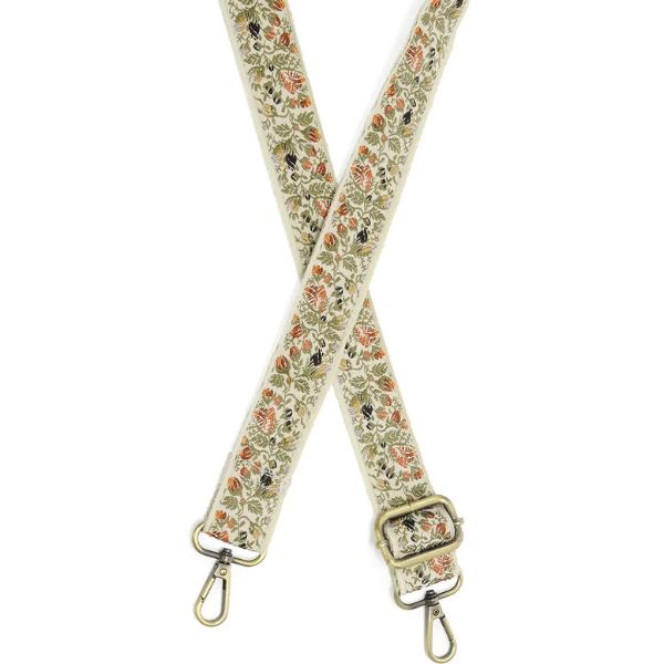 Autumnal Floral Vines Guitar Strap, Cream