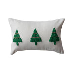Cotton Slub Lumbar Pillow w/ Embroidered Christmas Trees, 14