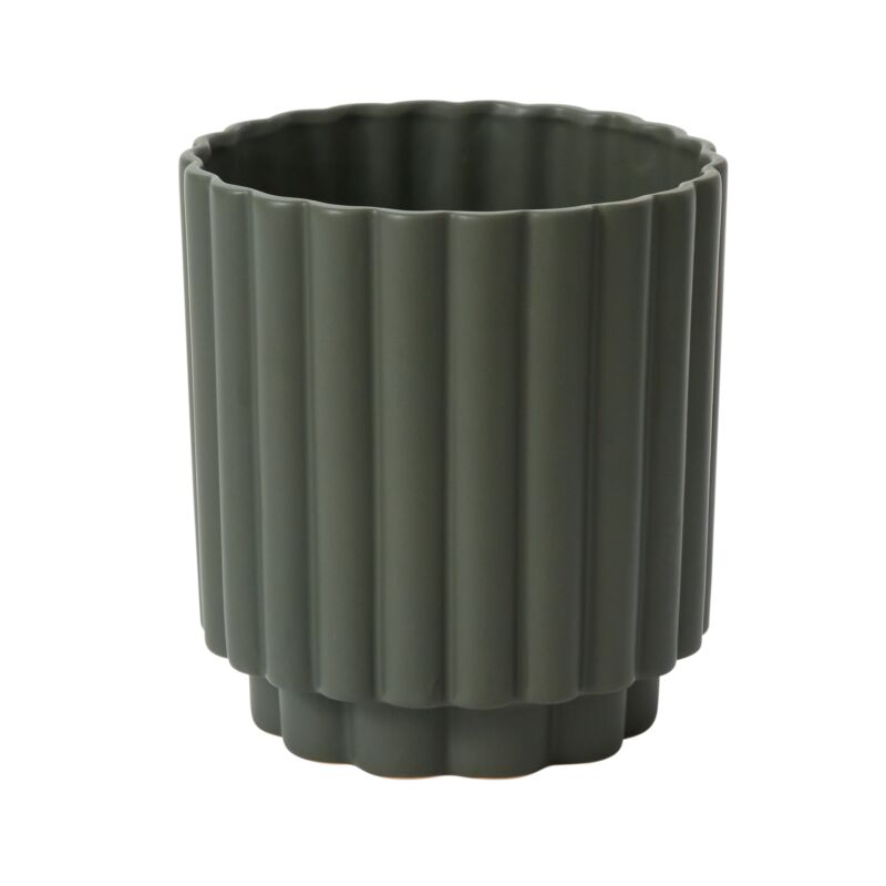 Carmen Pot 7.25 x 8.25 featuring a modern, matte green ribbed design perfect for stylish decor, gifts, or adding a touch to any kitchen or dining space from Knotty and Board.