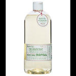 Clear bottle of Barr-Co Fir & Grapefruit Hand Soap Refill, 32 oz. with green and red labels, showcasing a natural, plant-based soap designed for kitchen and bathroom use, offered by Knotty and Board. 1