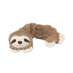 Soft plush Warmies Wrap, Sloth featuring cozy brown fabric and a smiling sloth face, perfect as a comforting gift or playful decor from Knotty and Board. 1
