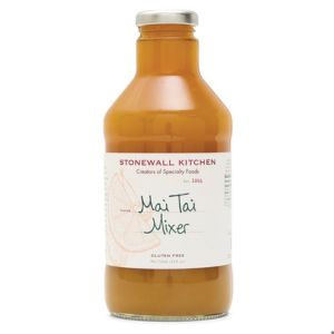 Stonewall Kitchen Mai Tai Mixer, 24 fl oz. in a clear glass bottle with a silver cap, perfect for kitchen entertaining and gift ideas from Knotty and Board.