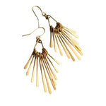 Art Deco Gold Fringe Earrings featuring multiple slender gold-colored metal fringes hanging from a hook, perfect for adding vintage-inspired style to jewelry collections. 1